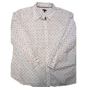 Talbots Women's Long Sleeve Cotton Button Down Shirt White Dot Size 3X Plus